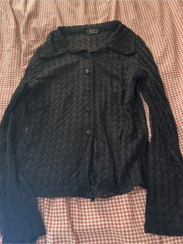 Y2K Black Sheer Knit Button - Image 4