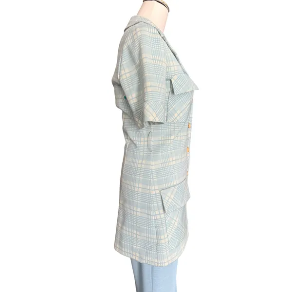 Vintage 70s‎ Light Blue Plaid Safari Womens Suit Act iii - Image 5