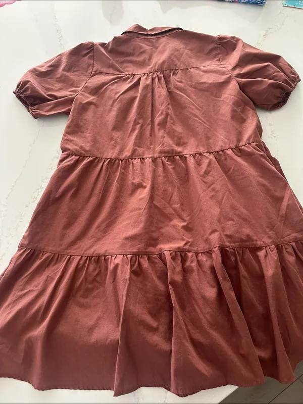 Abercrombie & Fitch Brown Poplin Trapeze Shirt Dress tiered dress cotton blend S - Image 5