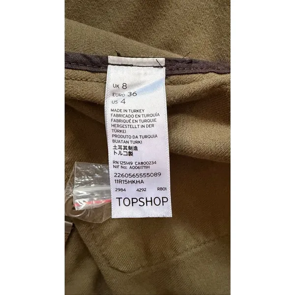 Topshop Khaki Hooded Utility Jacket Asymmetrical Zip Cotton Size US 4 - Image 7