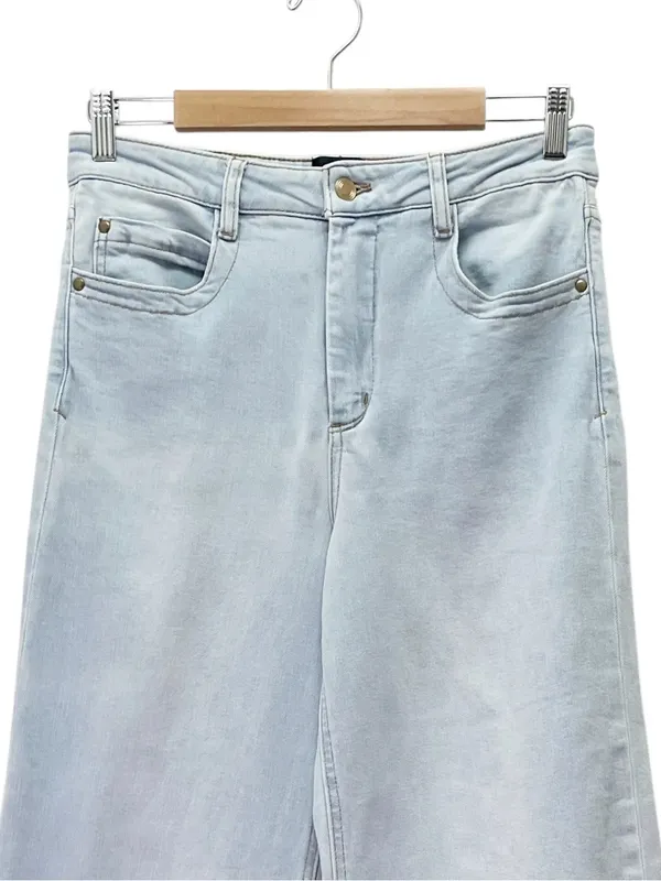 Maeve Anthropologie Jeans Sz 29 Light Wash High Rise Wide Leg Crop Stretch Denim - Image 4
