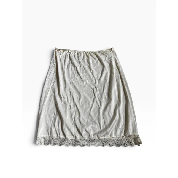 Vintage 80s Half Slip Skirt Medium Ivory Lace Floral Embroidered Lingerie Retro - Image 2