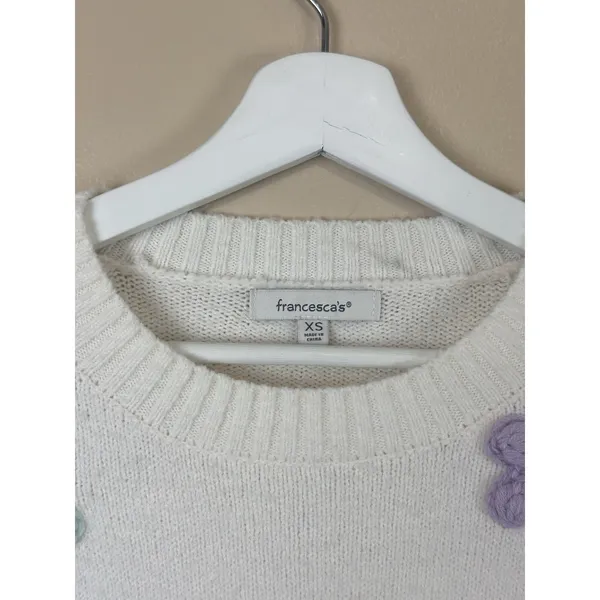 Francesca’s Sweater Size XS White Floral Crochet Flower Knit Pullover Crew Neck - Image 8
