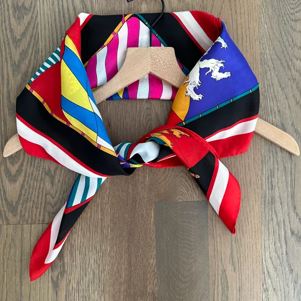 Vintage Harvé Bernard Multicolor Nautical Flag Motif 100% Silk Scarf 34" Square - Image 2