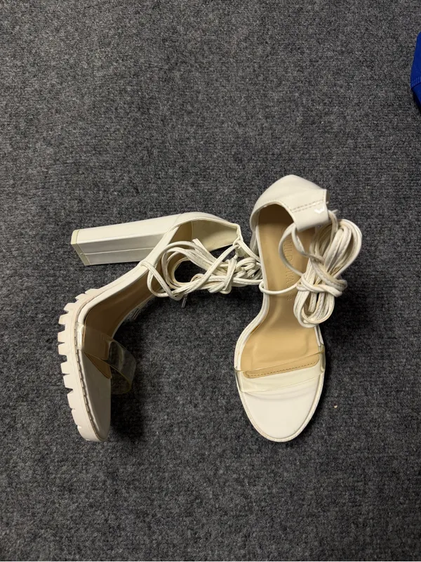 Wild Diva Women's White Lace-Up Clear Strap Heels - Image 2