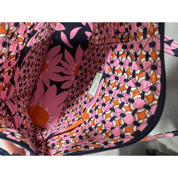 Vera Bradley Quilted Cotton Small Tote Bag Pink Navy Floral Shoulder Purse - Image 4