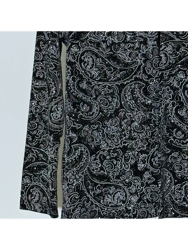 Notations Vintage Black Velvet Glitter Paisley Long Sleeve Top Petite Medium Whimsigoth - Image 9