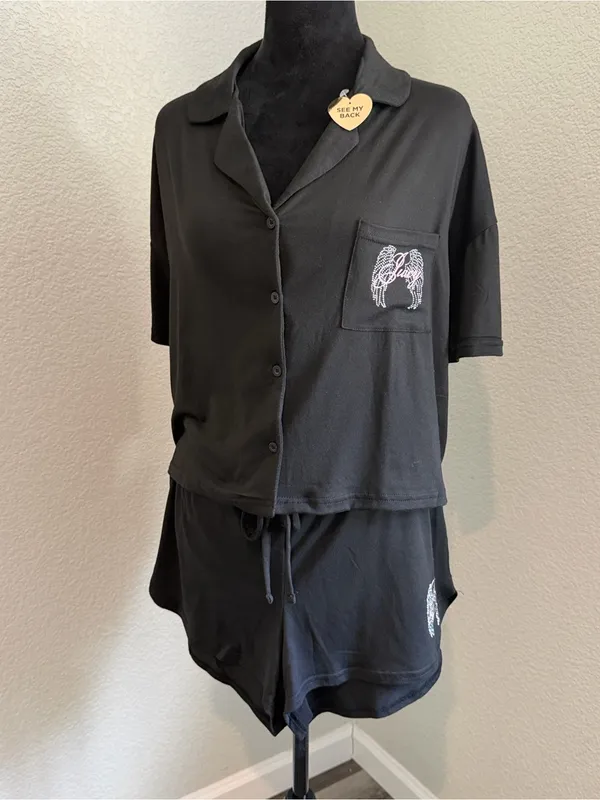 Juicy Couture Black 'Juicy Angel' Short Pajama Set with Pink Embroidery - Image 3