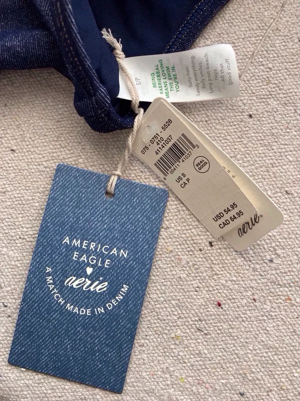 Aerie One Piece Cheeky Denim Look V-Neck Swimsuit Navy NWT Size Small - Image 5