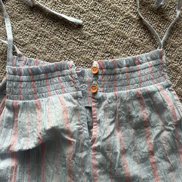 Maeve by Anthropologie Gauzy Tiered Dress Cover Up Light Blue Pink Stripe‎ XS - Image 11