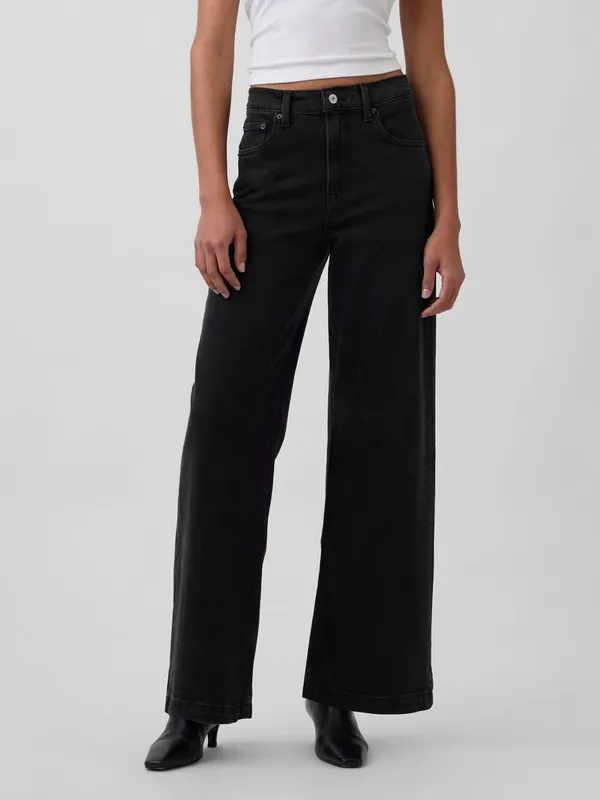 GAP • High Rise Stride Wide-Leg Jeans in Washed Black trouser regular inseam - Image 7