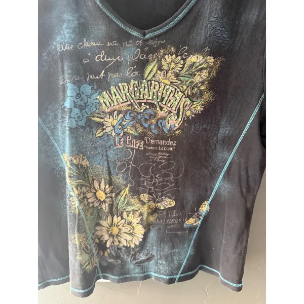 Suzie in the City Y2k Grunge XL Black Margaritas Graphic Tee Rhinestone USA - Image 2