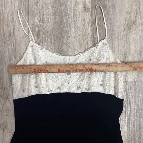 Vintage Jessica McClintock Gunne Sax Black‎ Velvet Ivory Sequin Dress Size 9/10 - Image 6