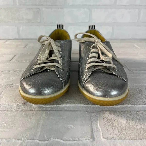 Ecco Sneakers Womens‎ 38 Metallic Silver Leather Lace Up 7 7.5 - Image 6