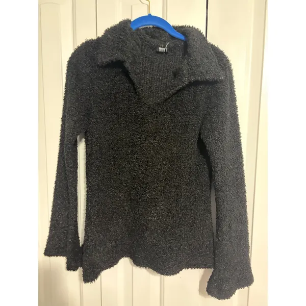 High‎ Maintenance Sweater Popcorn Knit Black Collared Fuzzy V-Neck Y2K Small - Image 3