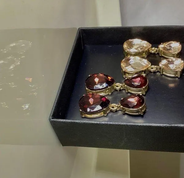 Crystal Drop Earrings, 2 pairs Gold - Image 2