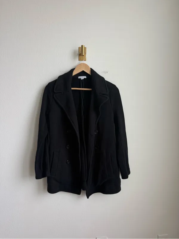 James Perse Women's Black Cotton Peacoat Double Breasted Jacket Size 3 Large - Image 5
