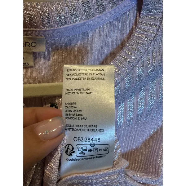 Pilcro Anthropologie Metallic Pink Silver Ribbed Henley Long Sleeve Size Large - Image 5