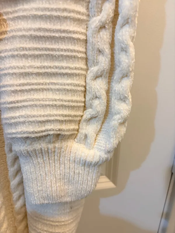 Allison Brittney Petite Ivory Cable Knit Chenille Sweater Dress Cozy Winter M - Image 4