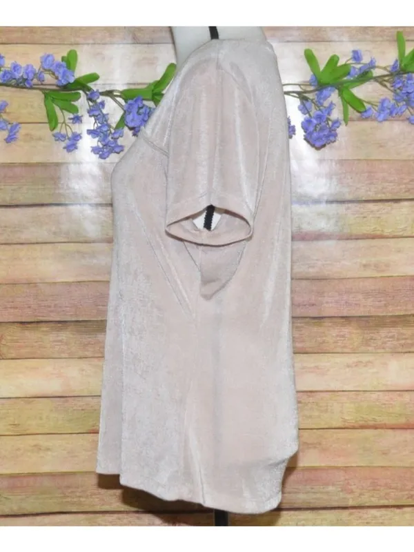 Another Love Ladies Beige Blouse Top Size L Shiny Slinky Neutral Career - Image 4