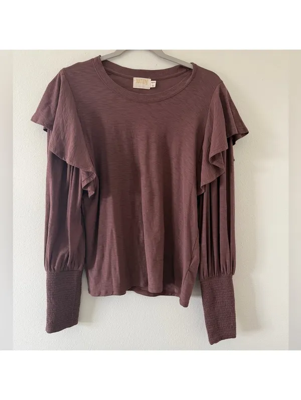 NationLTD Reva Victorian Inspired Statement Sleeve Minimalistic Cotton Tee Large - Image 2