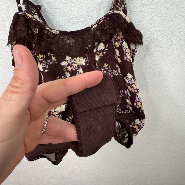 Free People Intimately Bodysuit Womens S Brown Floral Lace Ruffle Thong - Image 10