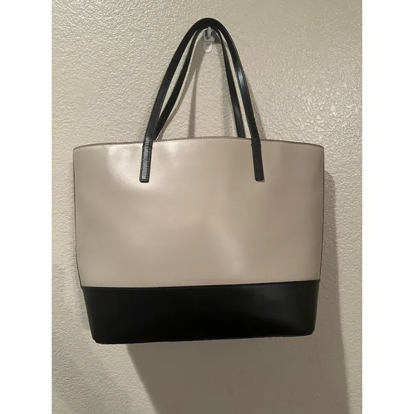 NWOT Kate Spade Black n Beige Leather Kristen Top Zip Tote Bag - Image 4