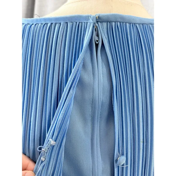 Vintage Mister Jay Blue Accordion Pleat Rosette‎ Mock 2pc Maxi Column Dress M - Image 7