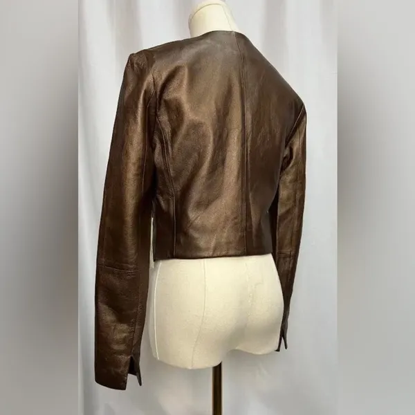Ecru Dark Brown Leather Women's Jacket - Image 5