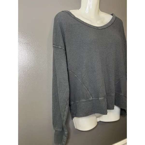 OFFLINE By Aerie Sweatshirt Womens XS Gray Waffle Boat Neck Relaxed Pullover - Image 3