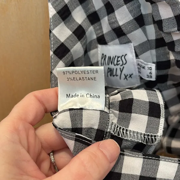 Princess Polly Top Black and White Gingham Tie Back Size 6 - Image 5