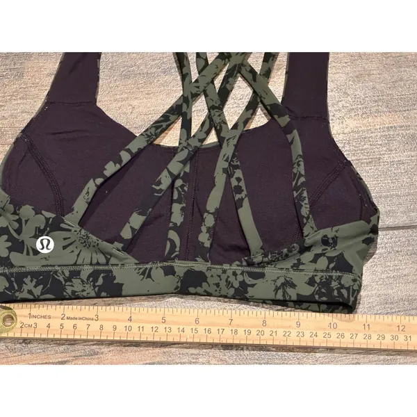 Lululemon Free To Be‎ Serene Sports Bra Olive Green Black Strappy Back Size 2 - Image 5