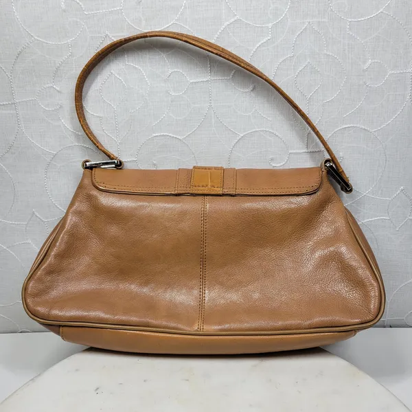 VTG Franco Sarto Y2K Leather Shoulder Bag Tan Alligator Trim Baguette Purse - Image 10