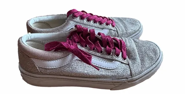 Vans Sparkly Low-Top Sneakers with Burgundy Laces - Image 3