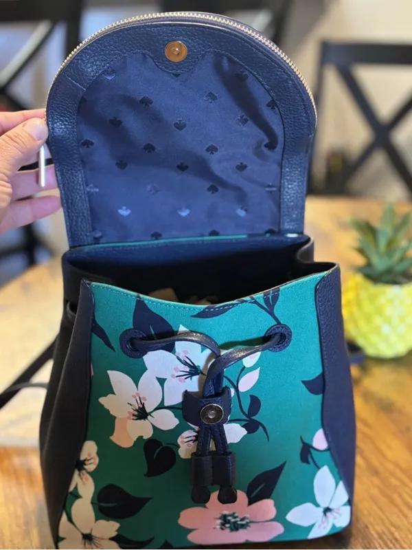 Kate Spade New York Floral Print Backpack – Navy Blue Pebble Leather – Stylish D - Image 7