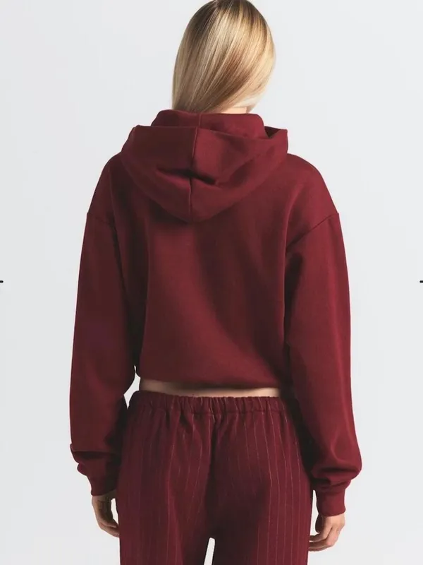 NEW SKIMS Cotton Fleece Pullover Hoodie Sweatshirt Merlot - Women XS $88 - Image 4