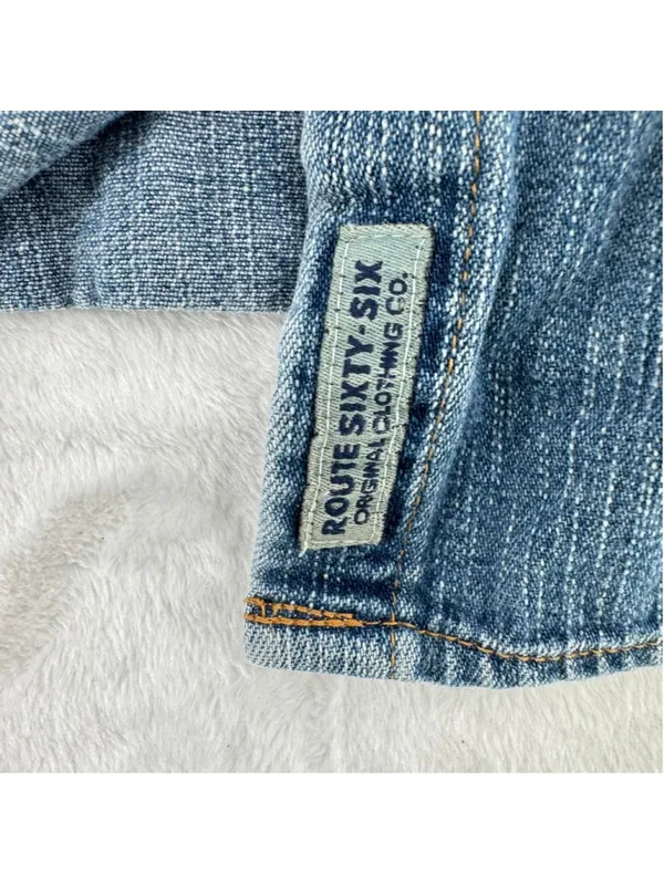 Vintage 90s Denim Western Shirt Pearl Snaps Route 66 Cowgirl Rodeo Country Large - Image 7
