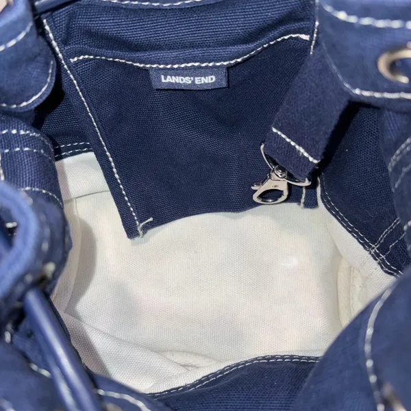 Lands’ End Navy Blue Canvas Daisy Drawstring Bucket Bag Shoulder Bag Crossbody - Image 5