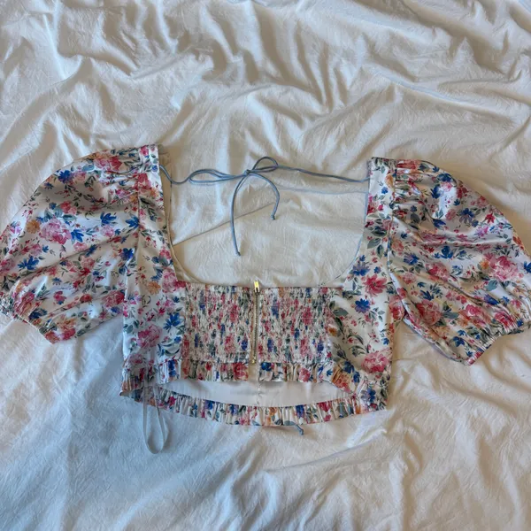 For Love & Lemons Juliet Floral Puff Shoulder Top - Image 5
