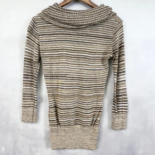 Vintage A‎ Byer Womens Sweater Small Striped Metallic Cowl Neck Y2K - Image 4