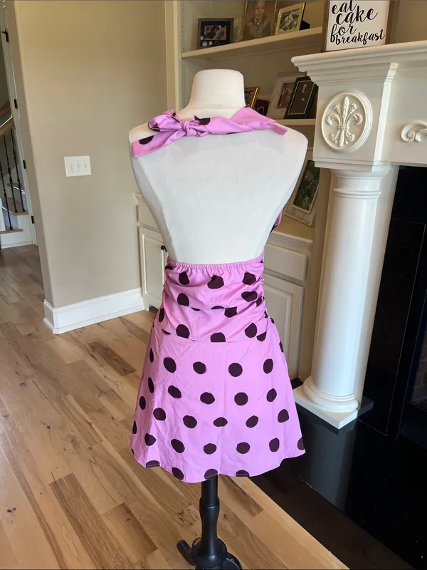 Pink Brown Polka Dot Silky Dress Halter Open Back Mini - Image 9