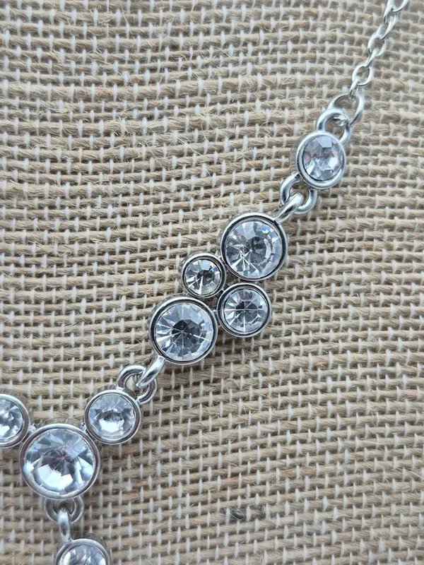 Crystal Y Drop Necklace Silver Tone Chain Formal Jewelry 19" - Image 5