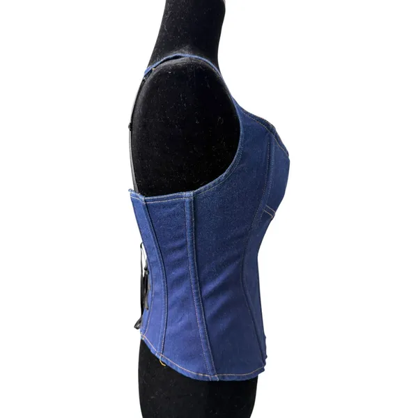 Frederick's of Hollywood Jean Denim Y2K Style Corset Top Size Medium - Image 5