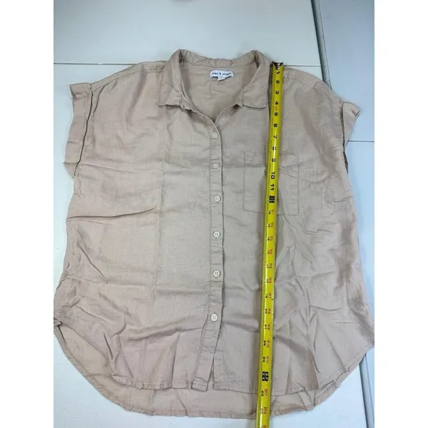 Alex & Jordan Womens‎ Linen Blend Short Sleeve Button Up Shirt Beige Oatmeal L - Image 3
