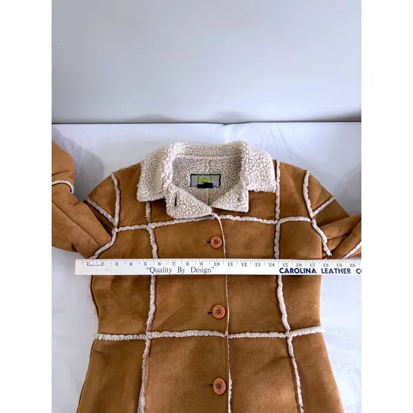 lei Vintage Y2K Faux Suede‎ Sherpa Lined Patchwork Jacket Tan Brown Small - Image 5