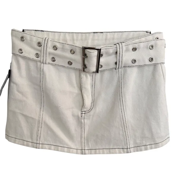 White Denim Grommet Belt Micro Mini Skirt‎ Small NWT Y2K Festival Grunge Indie - Image 3