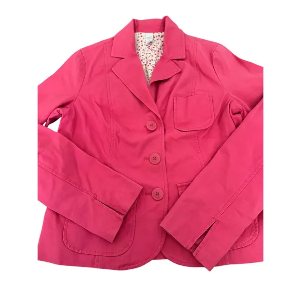 Vintage 2005 Old Navy Pink Cotton Blazer Polka‎ Dot Lining Y2K Barbiecore Small - Image 2