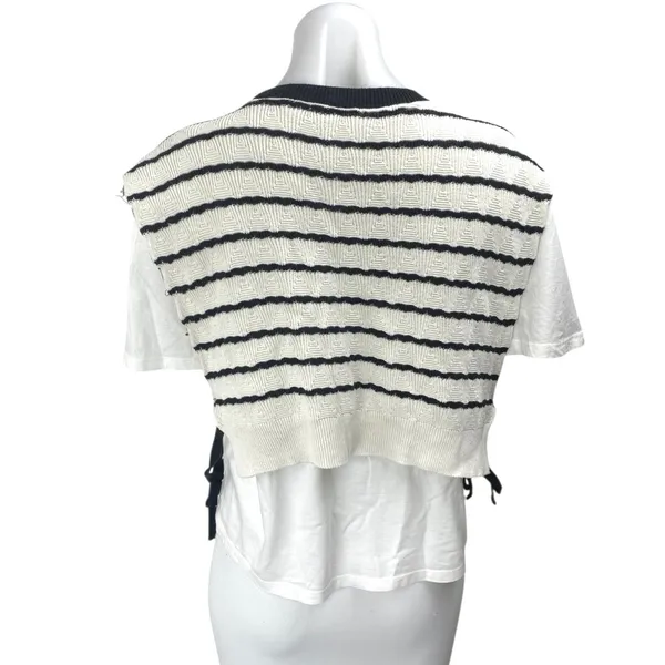 Zara Women's White Black Striped Overlay Short Sleeve Swaeter Vest Top Size M - Image 2