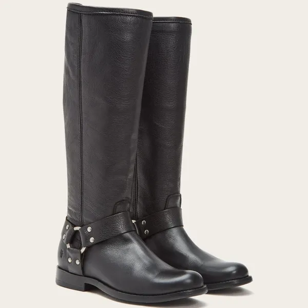 FRYE Black Leather Phillip Harness Tall Knee High Preppy Moto Riding Boots - Image 2
