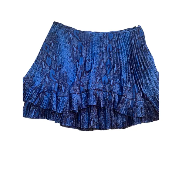 Banana Republic Blue Snake Print Asymmetrical Pleated‎ Mini Skirt 10 256778-01 - Image 3